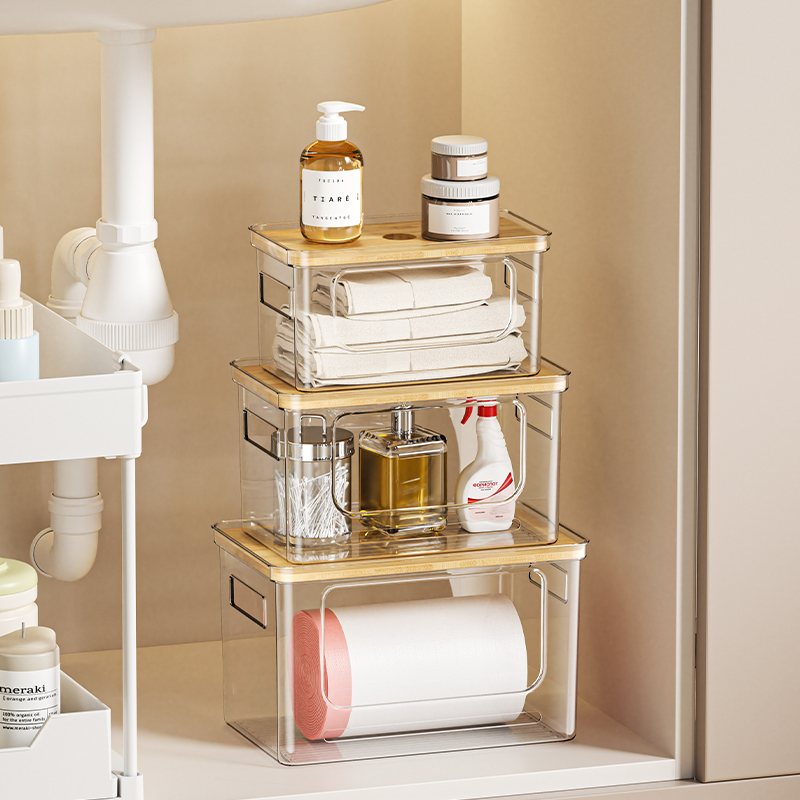 Прозрачные штабелируемые контейнеры для хранения с открытой передней панелью, штабелируемые стеллажи, бамбуковые крышки, кухонная кладовая, органайзер для холодильника, пластиковые контейнеры для домашних животных