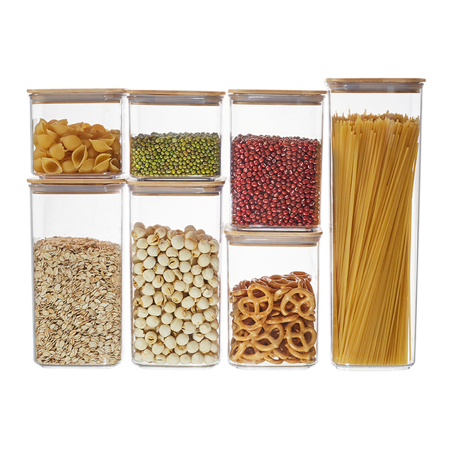 Прозрачная герметичная канистра с бамбуковой крышкой