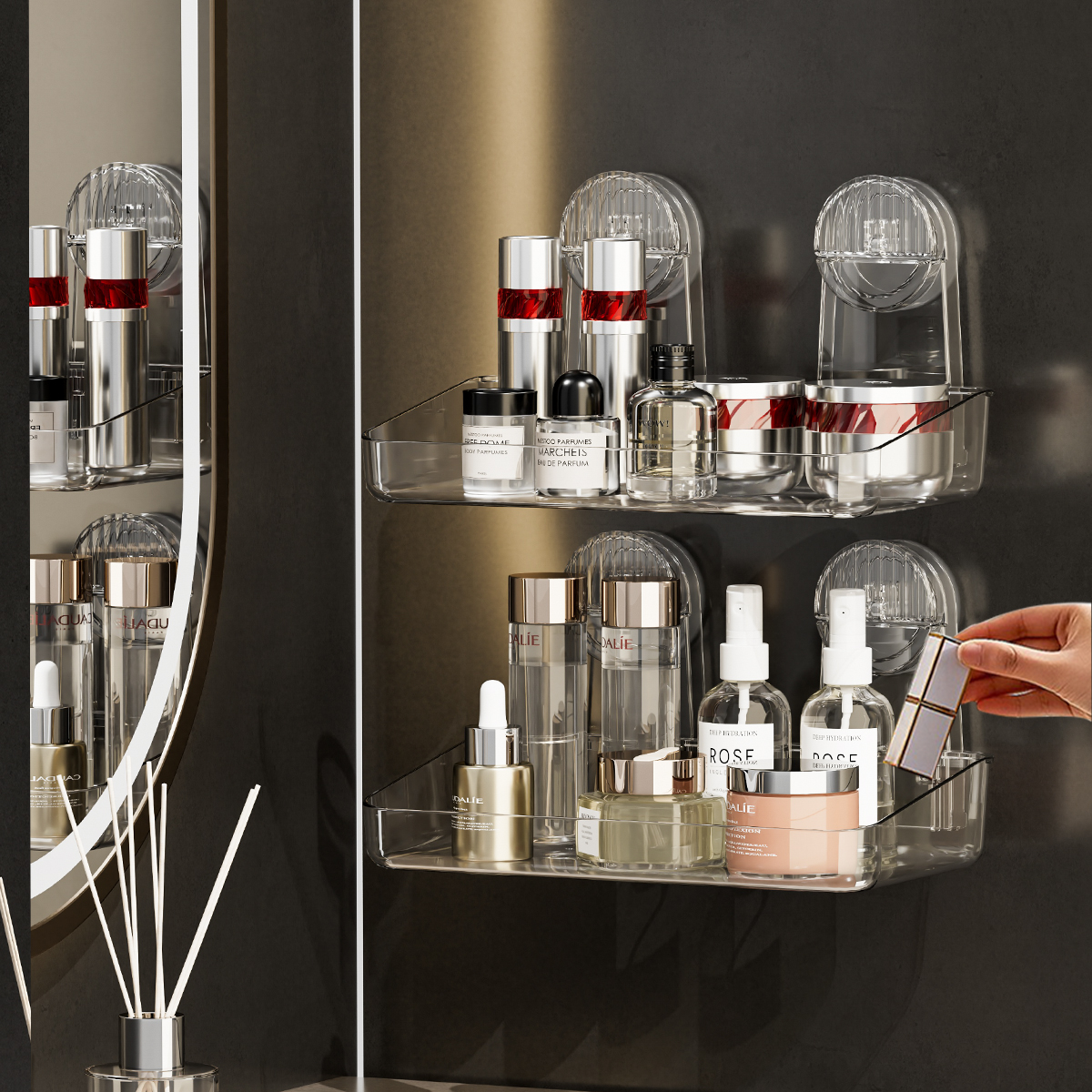 Мощная полка для хранения присосок, съемная подвеска, душевая стойка для сушки и дренажа, полка для хранения, акриловые принадлежности для ванной комнаты, изготовленные методом литья под давлением, полка для хранения разного назначения.